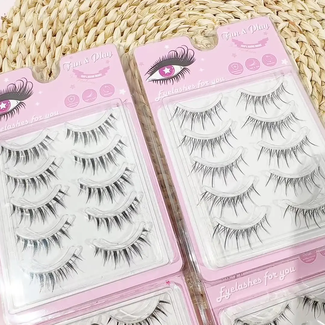 New Style 5 pairs of natural false eyelashes transparent stem long anime lashes full strip eyelashes