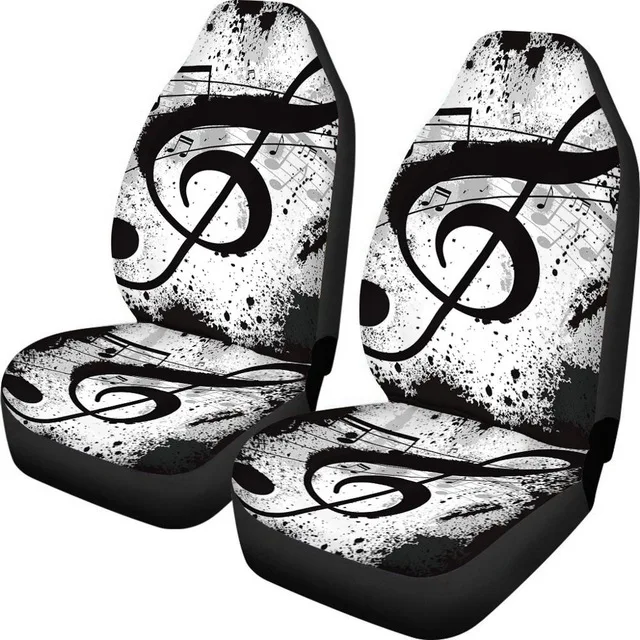 
2Pcs Stylish Musical Note Custom Prints Front Seats Only Heavy-Duty Universal Fit Car Seat Cushions Easy to Install Seat Covers 
