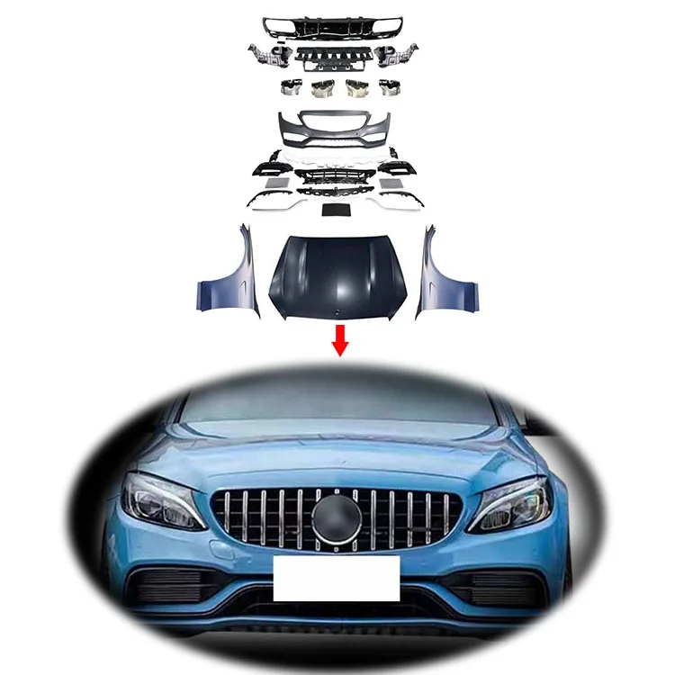 High quality Bodykit For Mercedes Benz W205 C class 19-21 Upgrade to C63 AMG car bumpers Grille exhaust pipe rear lip