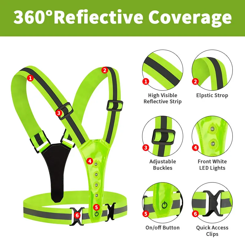 Factory Direct Sale Elastic Adjustable Vest High Visibility Safety Led Reflective Running Sports Vest For Running Sport