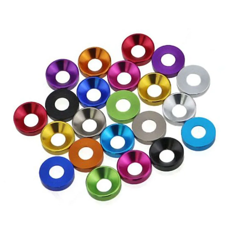 M2.5 Countersunk Flat Decorative Washer Colorful Aluminum Alloy Abrasion Resistant Scratch Drawing DIN Standard M3 M4 M5 M6 M8
