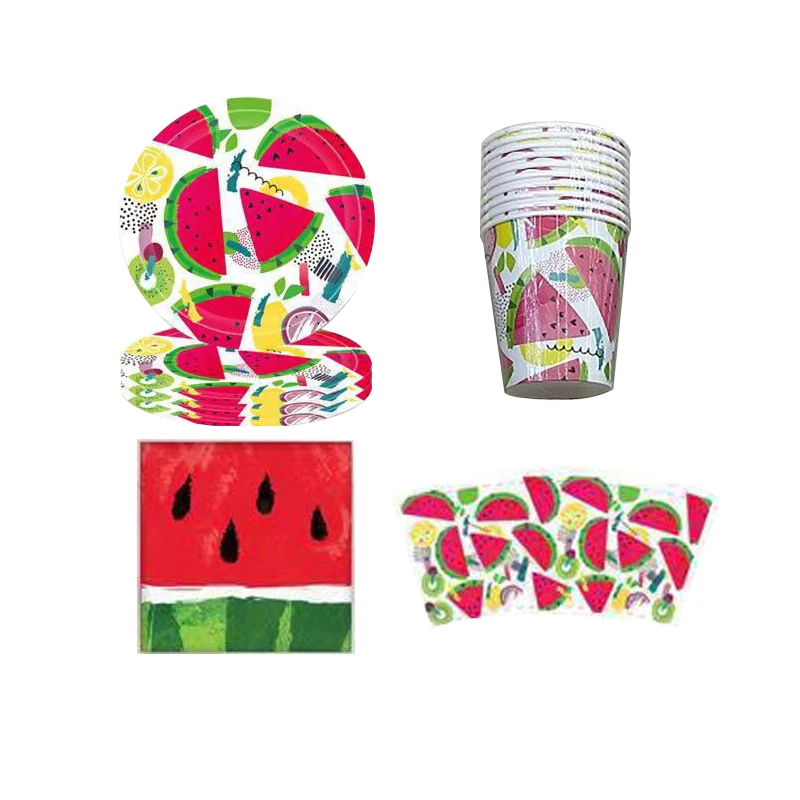 2021 Popular Summer Fruit Theme Watermelon Party Decor One In Melon paper plate kids birthday party set