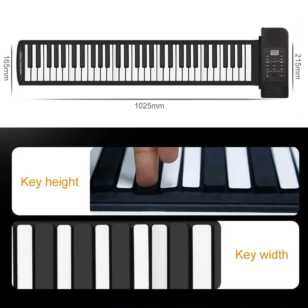 Portable Hand Roll Keyboard, 61-key Voice-over Hand Roll Electronic Piano