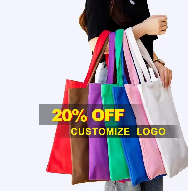 Heat Factory Custom Colors Shape Material Reusable Recycled Plain White Blank Cotton Canvas Tote Bag Shopping Bags With Logo