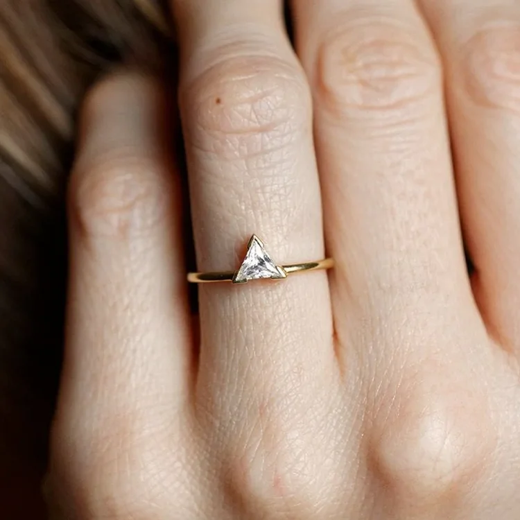 Trendy silver 925 rings man turlish 18k gold triangle zircon finger single stone ring designs