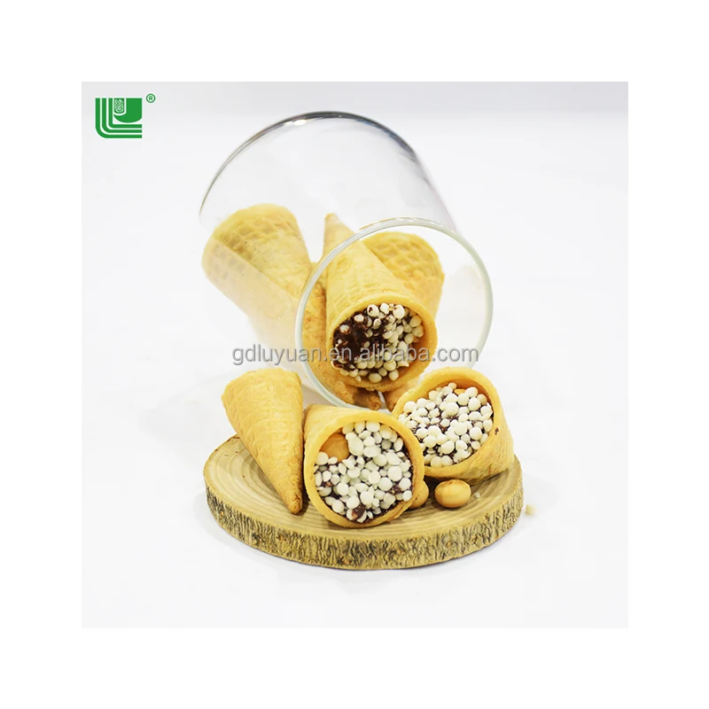 In Stock Kids Snack Chocolate Coated Biscuit Food Crispy Ice Cream Cone Shape Rice Chocolates Biscuits