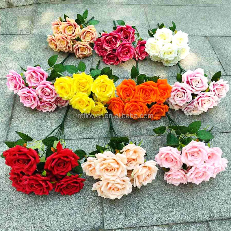 High Quality Artificial Rose Bouquets For Bridal Wedding Centerpieces Floral Decoration 7 Forks Silk Roses Bouquet And Plants