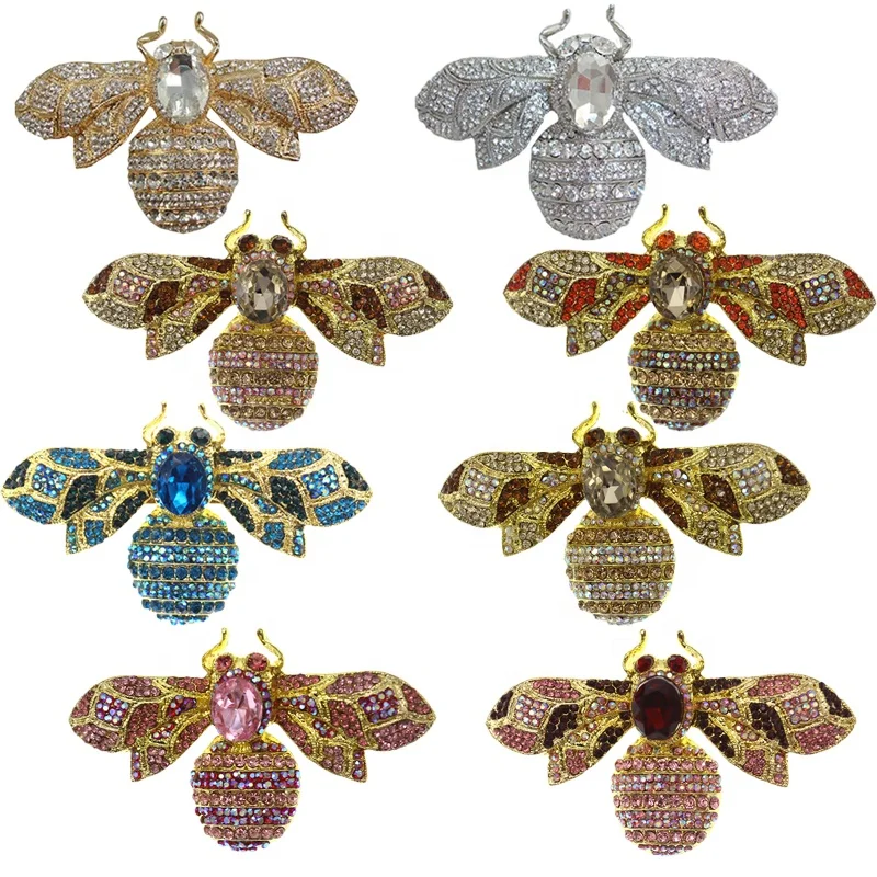 60MM Mix Color Rhinestone Alloy Animal Brooch Honey Bee Pin For Fashion Jewelry