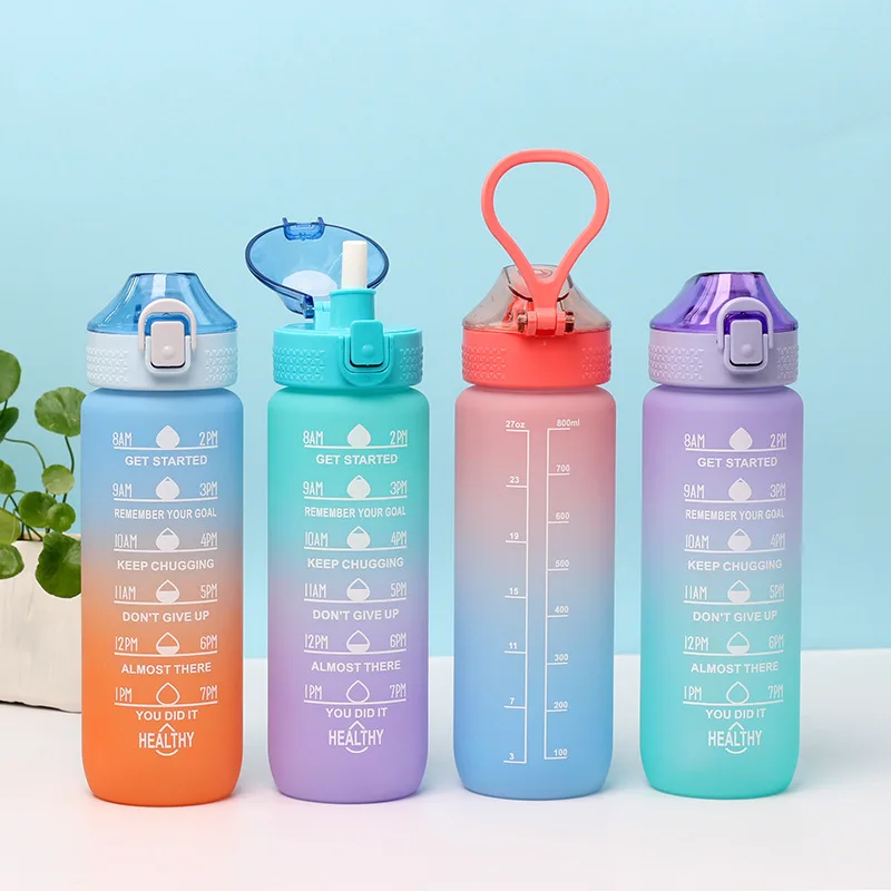 Custom Logo Wholesale Leakproof BPA Free Tritan Water Bottle with Time Marker Gradient Motivational Plastic Water Bottle