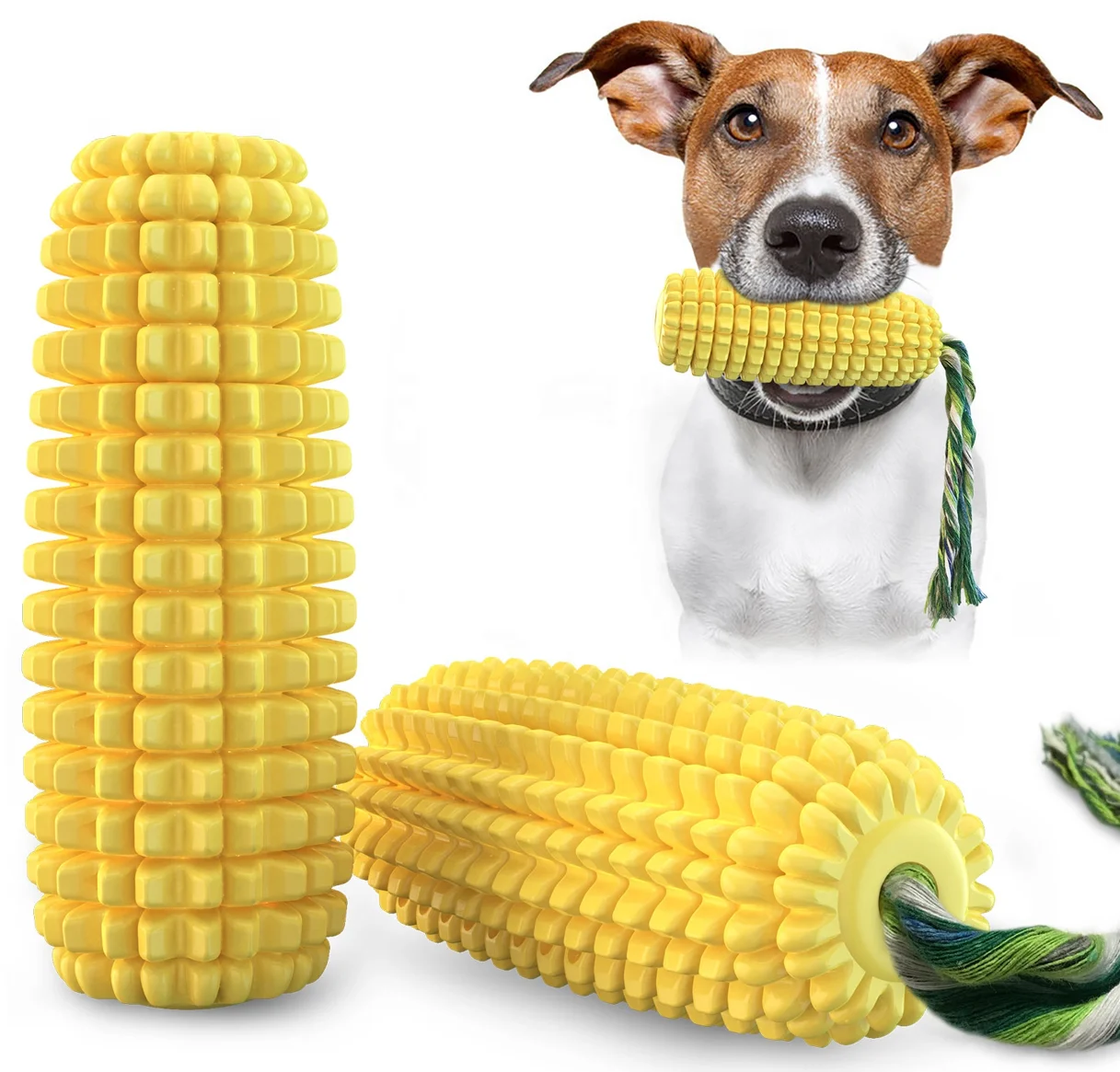 Amazon hot sale eco-friendly tpr rubber corn shape pet chew toy for dog teeth