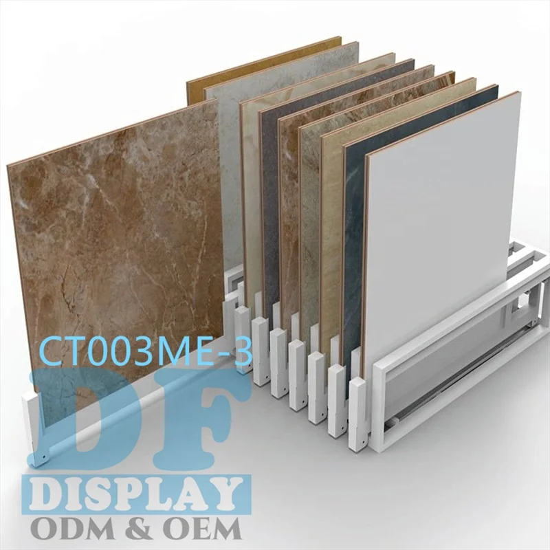 Tile push pull stone display ceramic tile display rack slide panel stand floor standing custom tile display rack