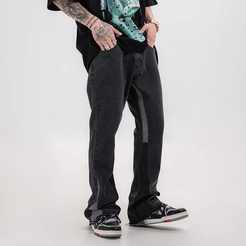 Custom Casual Vintage Mens Hip Hop Flare Acid Washed Straight-leg Jeans