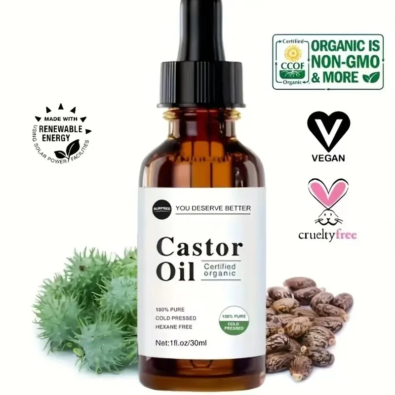 Organic castor oil is used to thicken, thicken, and stimulate the growth of eyelashes, eyebrows, and hair fast hair growth