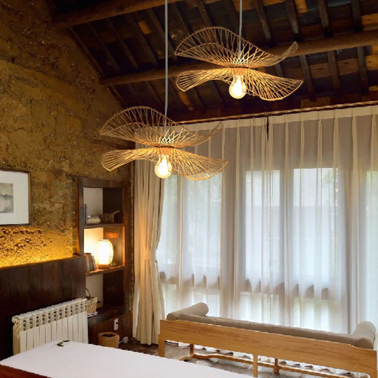 China Art Natural Weave Dome Shade Ceiling Light Restaurant Bar Cafe Kitchen Hanging Modern Led Bamboo Pendant Light Chandelier