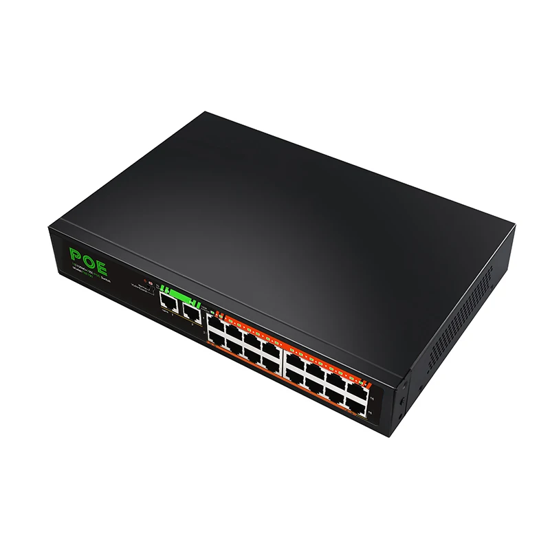 16-Ports 10/100Mbps + 2-Ports uplink 10/100/1000Mbps Unmanaged PoE Switch 16-ports POE  for IP camera build in power adapter