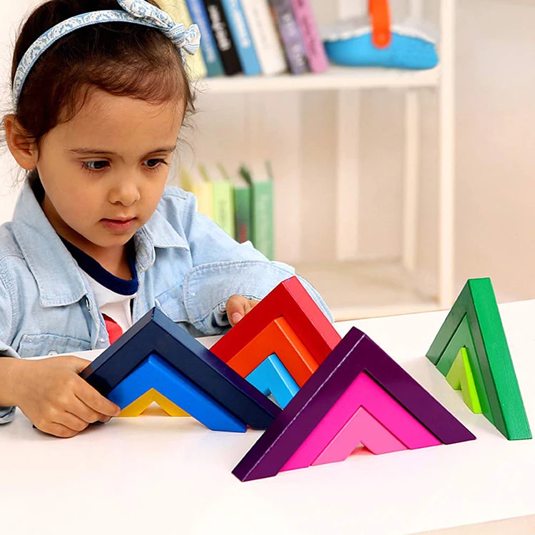 montessori muebles toy educational children wooden colorful bridge stacker building blocks for kids