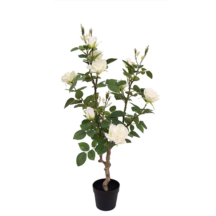 High Quality Faux Ornamental Green Plants 96cm Artificial Rose Tree Potted With Plastic Pot For Outdoor Garden Home Decor
