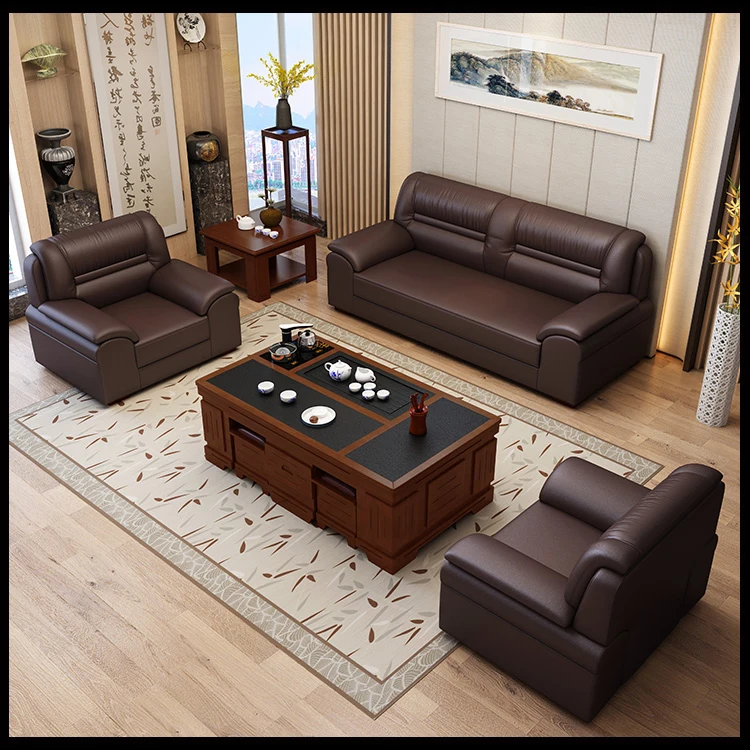 BOSS Office Sofa Sets Luxury Modern Furniture Lounge Luxury Wooden Leather Sofa For Business Reception