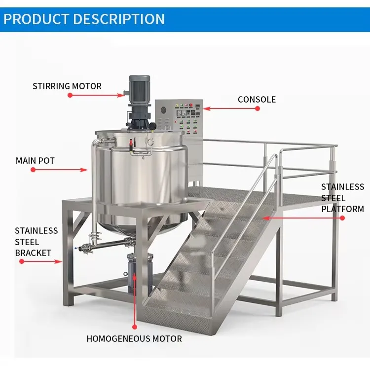 Brand New Stainless Steel Mixing Tank  1000L Jacketed Emulsifying Tank with Temperature Control for Lab Use