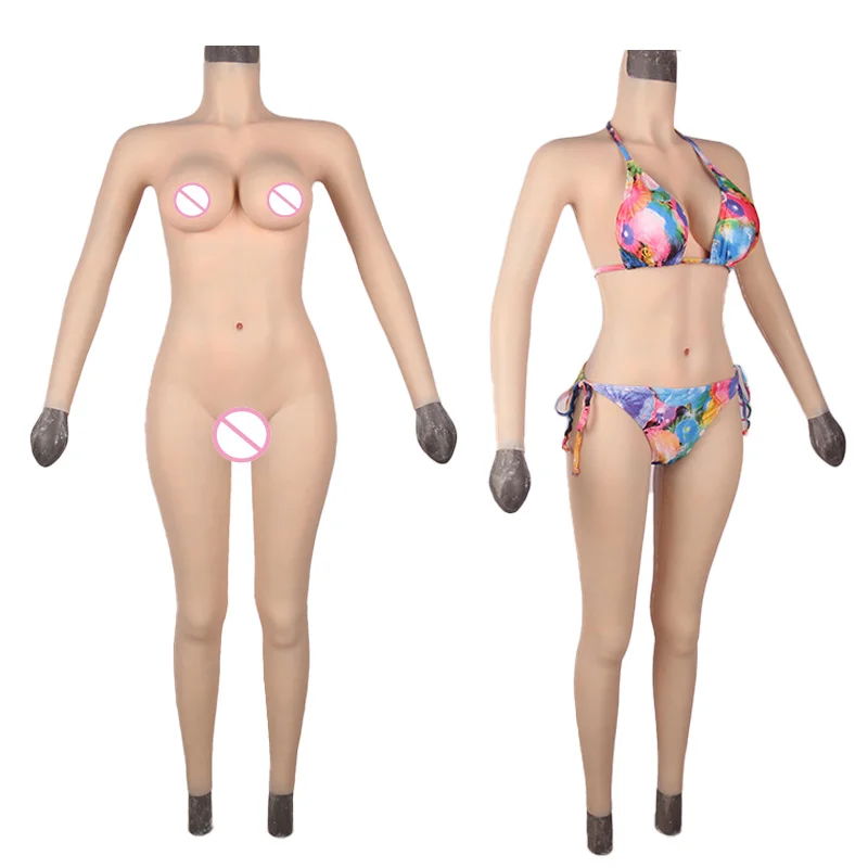 Eta Cheap Sales Silicone big tits fake vagina suit Breast Form With Arm sissy Elastic silicone full body suit for transvestite