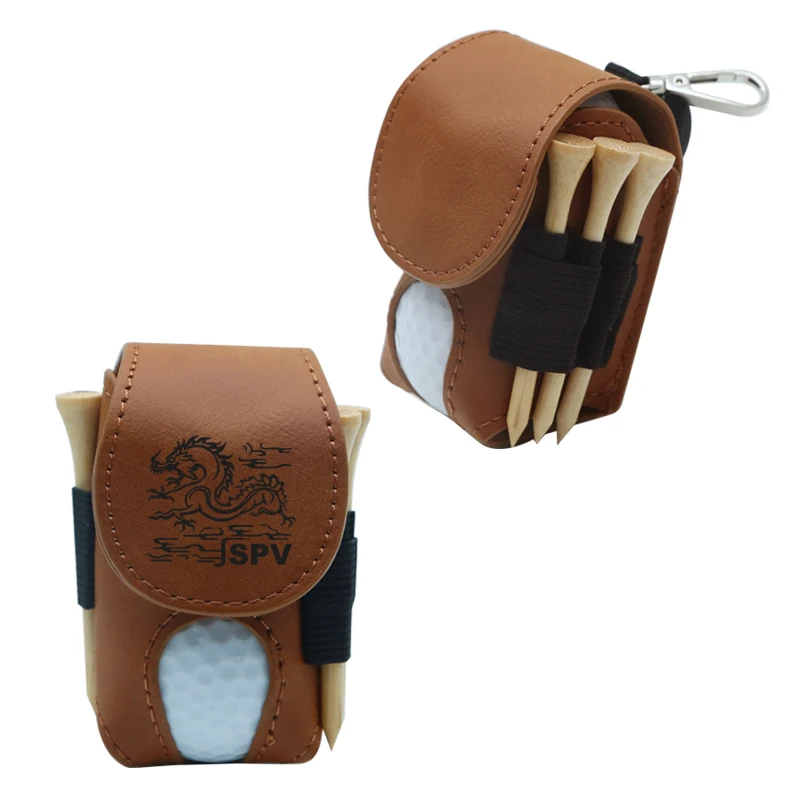 Outdoor Sport Portable Golf Tee Belt Bag Laser Engraving Products Pu Leather Mini Golf Ball Holder