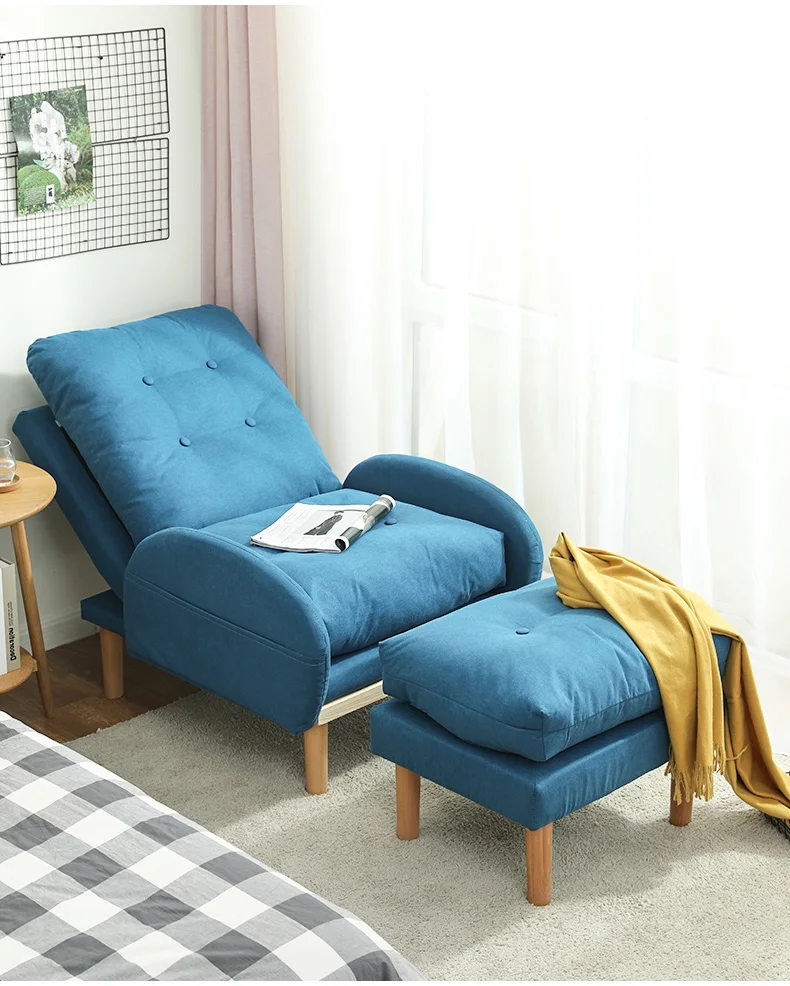 
Wooden Reclining Fabric Bed Seater Sofas Chairs Bed Seat Lounge Folding Single Sofa with Stool 