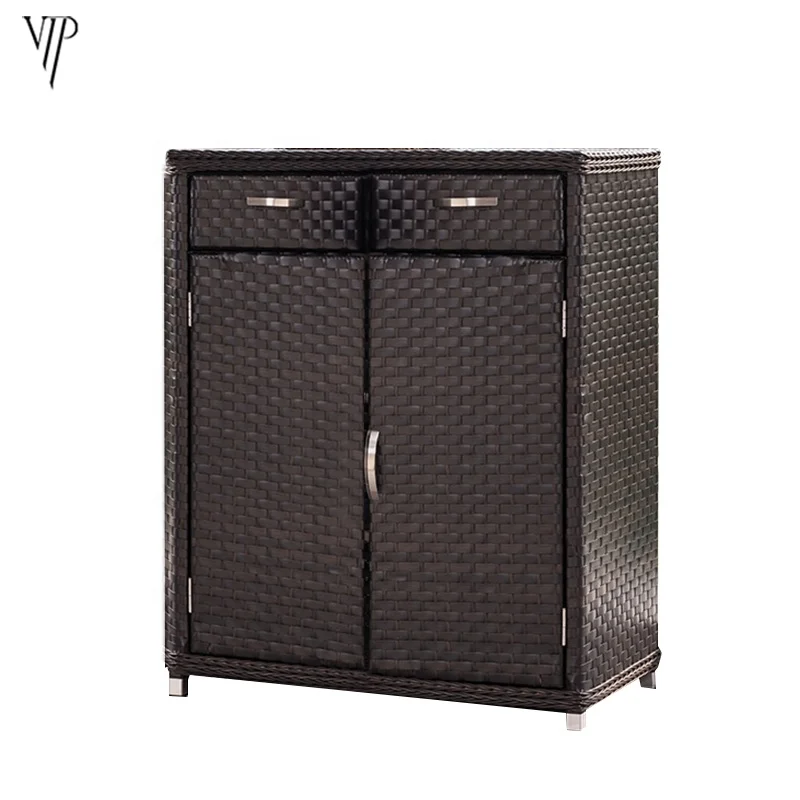 
Modern elegant living room or outdoor garden storage cabinet furniture waterproof synthetic rattan sideboard 