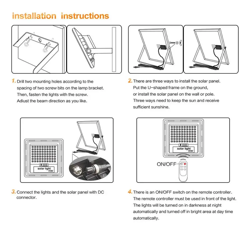 Dusk to Dawn Outdoor Waterproof IP67 100W/200W 10000mAh battery high lumen LED floodlight solar street light