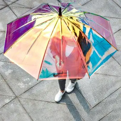 P263 Plastic PVC Holographic Umbrella Fashion Rain Sunshade Long Handle Transparent Umbrellas