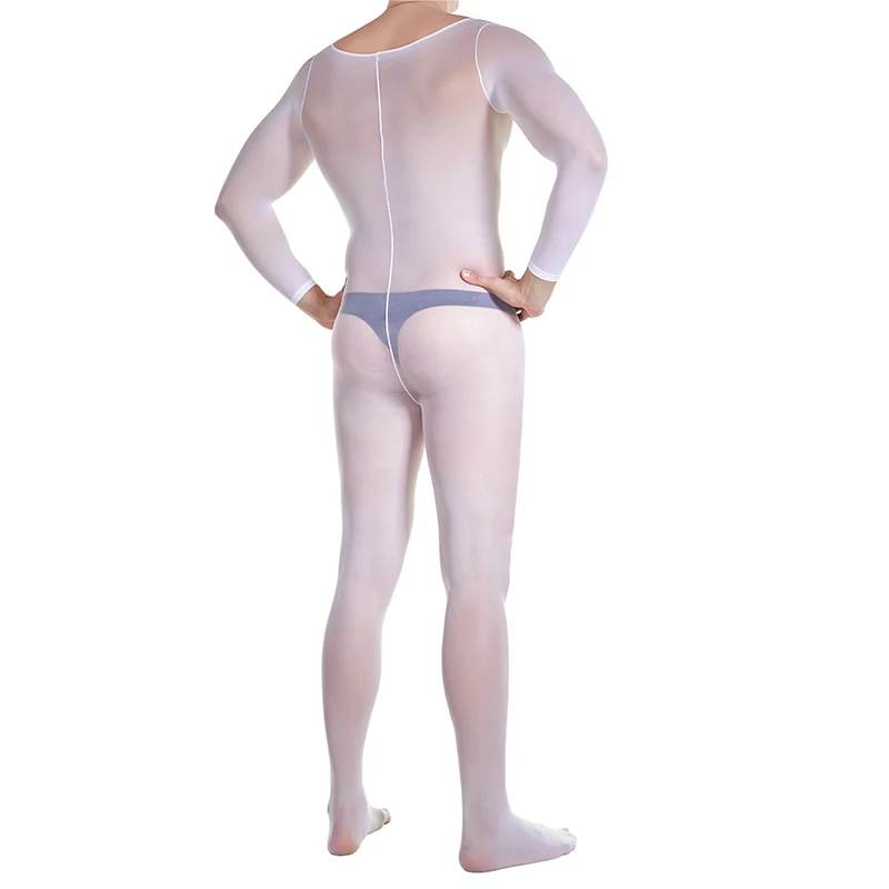 In Stock Male Long Sleeve Full Body Pantyhose Transparent Closed Toe Pantyhose Bodysuit Pouch Bodystocking For Men