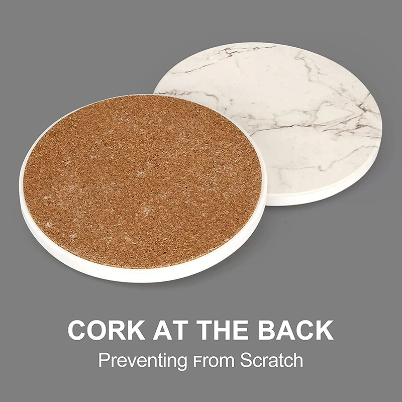Promotional Customized Set of 6 with Holder Round Absorbent Ceramic Bar Coaster with Cow Pattern Printed and Cork Base
