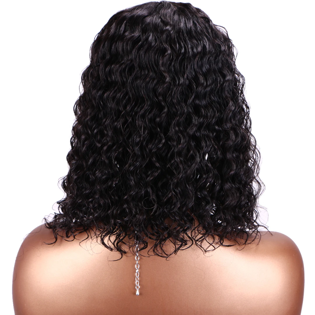 middle line human hair wig Indian natural lace frontal wig kinky curly bob 16inch length simple human hair wig
