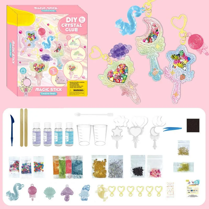 Creative Pendant Decoration Keychain Kit 3D Crystal Glue Mold Tool Handmade Plastic Graffiti DIY Series Educational Toys