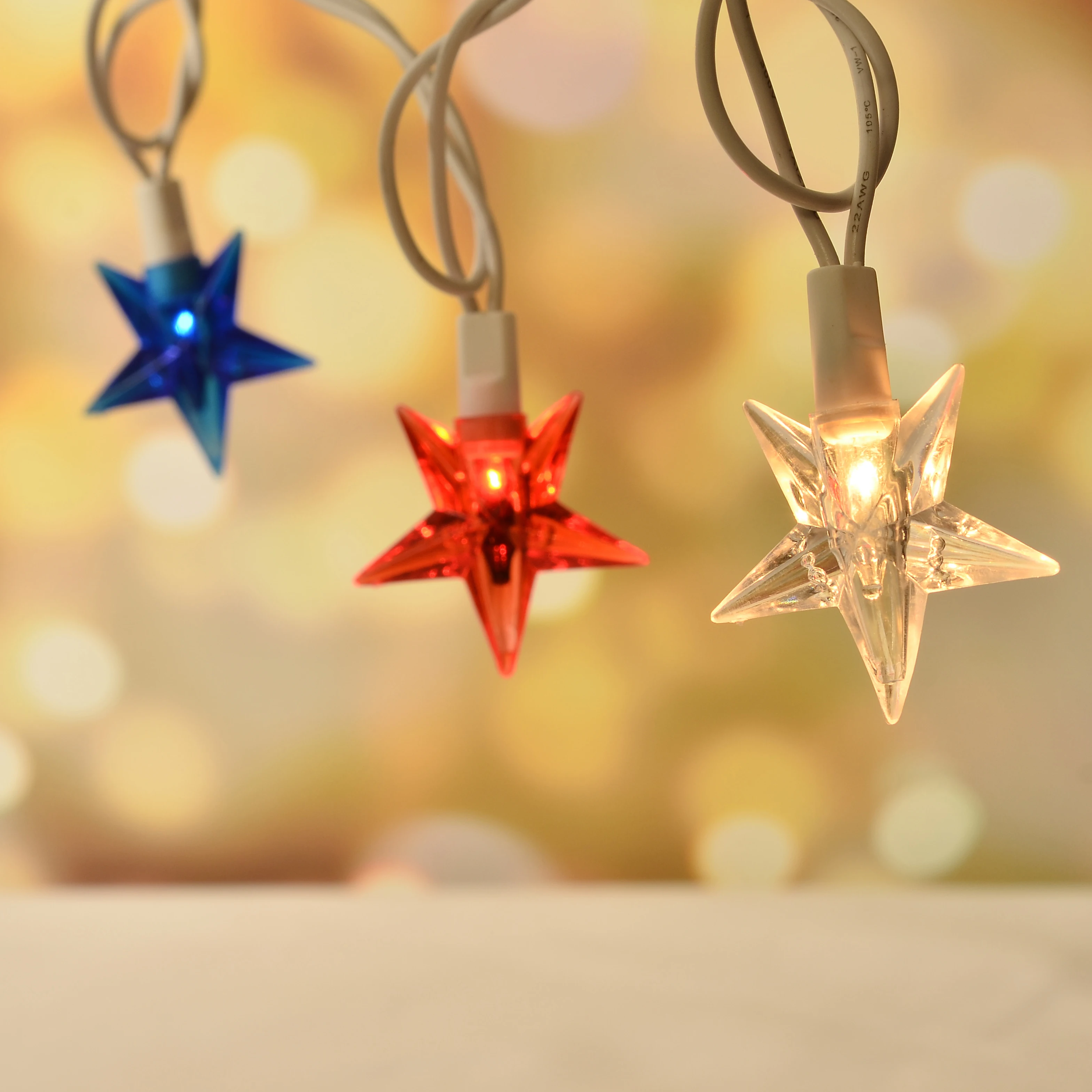 UL Plastic Star Red White Blue Patriotic string Light For Christmas National Day Decor
