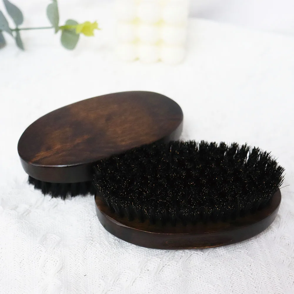 3PCS Multi-functional Natural Wood Boar Hair Beard Brush and Comb with Scissor for Men Grooming and Beard Care