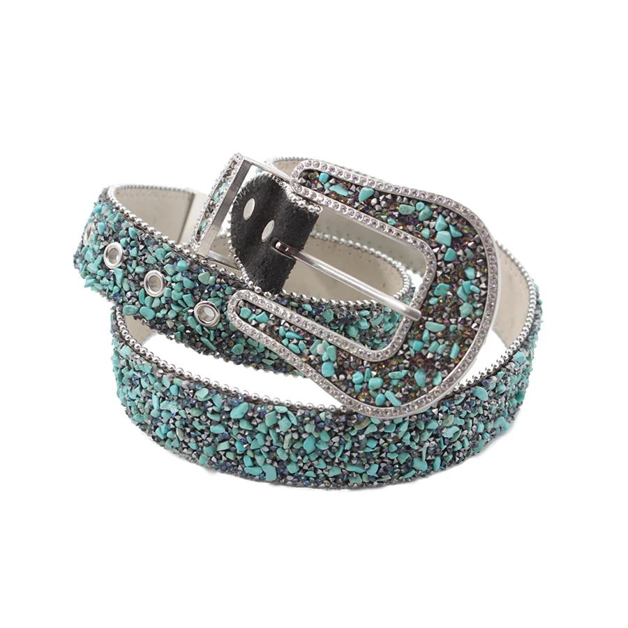 Trendy shiny Gem inlay rhinestone metal belt Customized  Alloy buckle belts for women