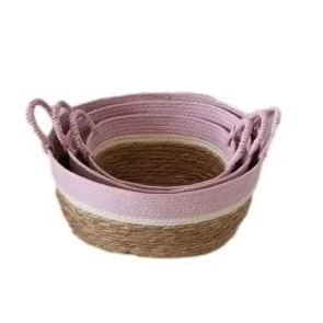 New product Braided paper rope + bulrush storage basket set for cat bed
