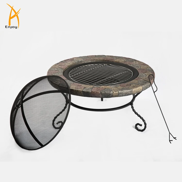 Round Firepit Table  Wood burning Fire Pit with BBQ Grill
