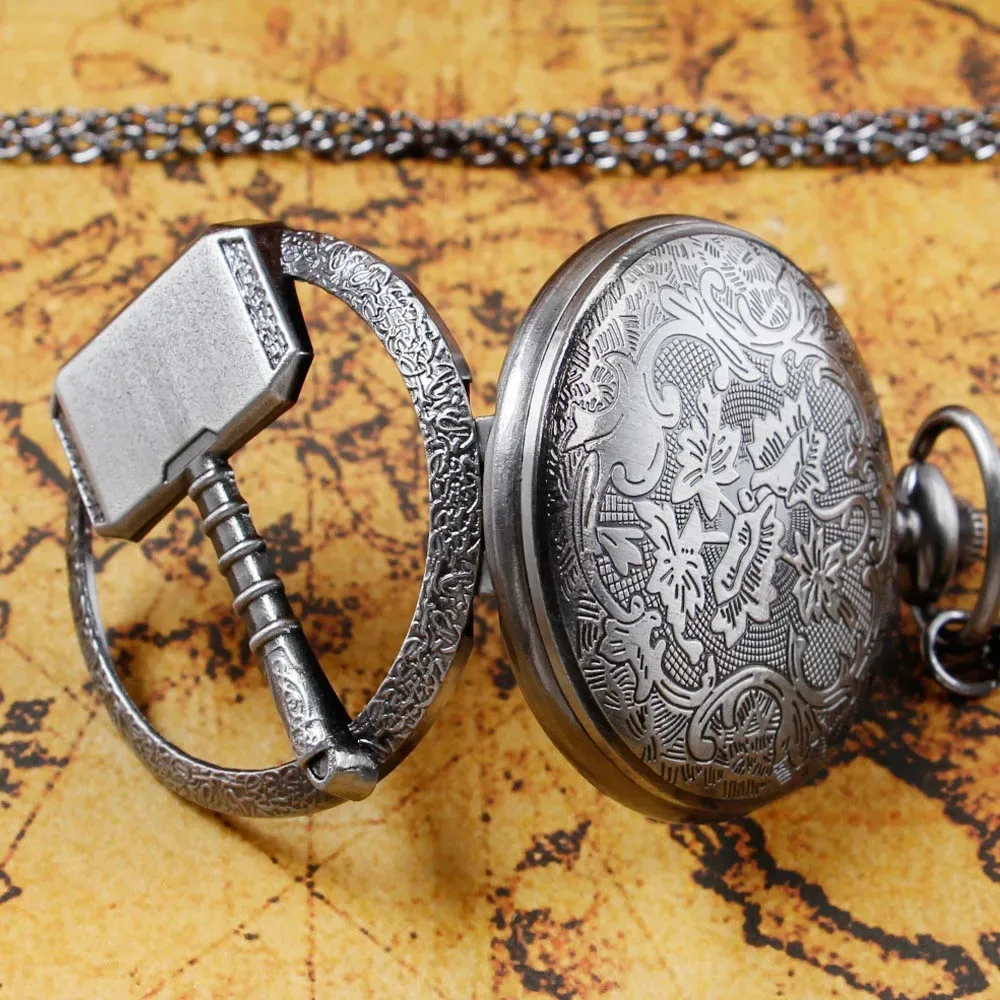 Super Fashion Big Hammer Design Pocket Watches Mens Women Personalised Quartz Pocket&Fob Chain Watch Necklace With Chain Gifts