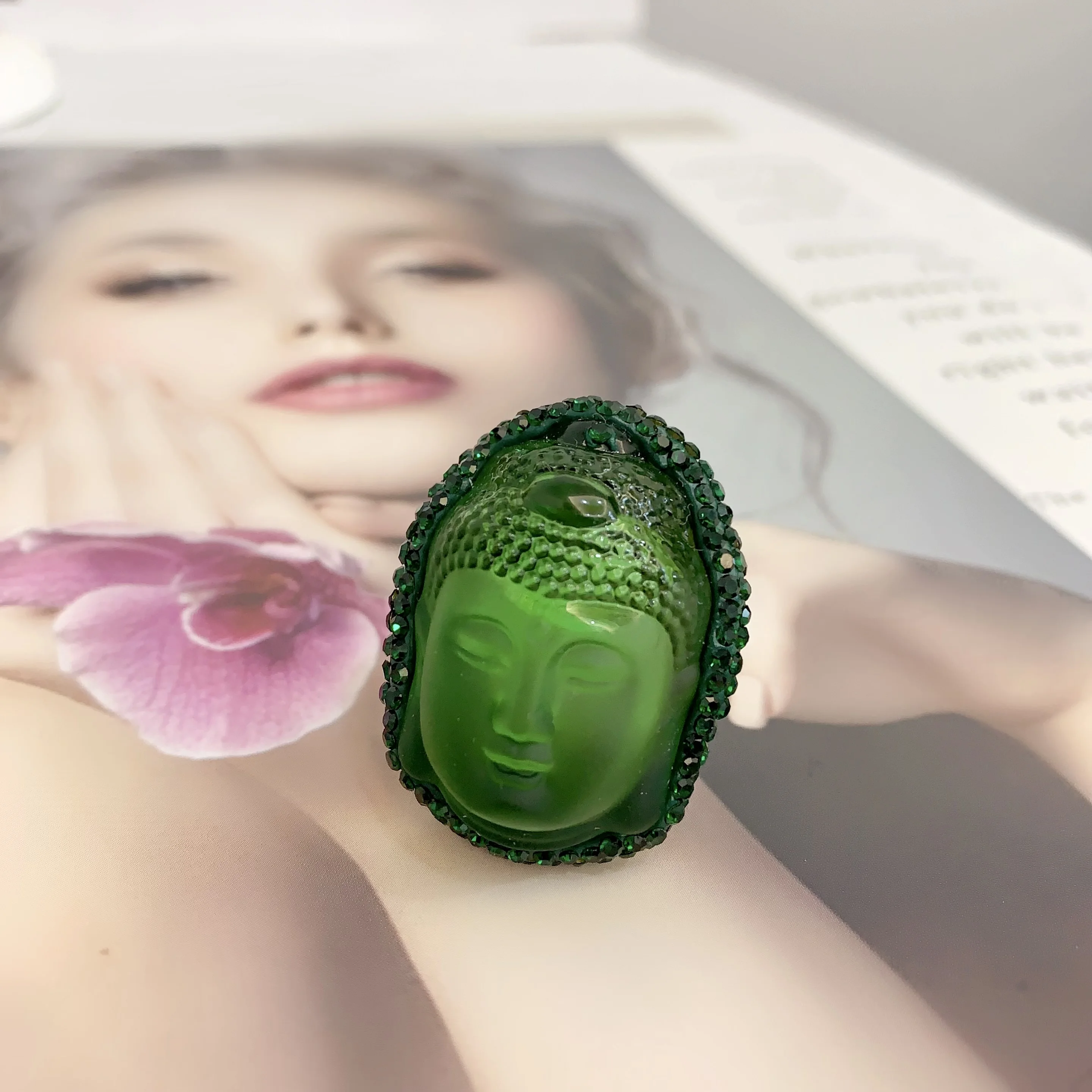 LS-B5383 Buddha head glaze finger ring new Arrival fine ring jewelry multi colored gold ring for women men fashion