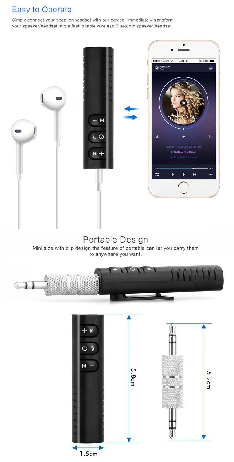 3.5 mm Bluetooth receiver car bluetooth hands-free audio receiver portable MP3 music player