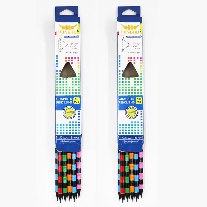 2.2mm HB pencil black wood BAMBOO shaped with eraser Wooden School Packaging Office.