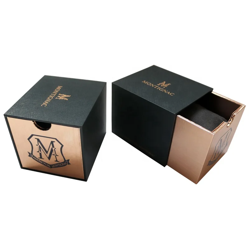 Luxury matchbox style drawer sliding watch packaging box with suede velvet pillow inside