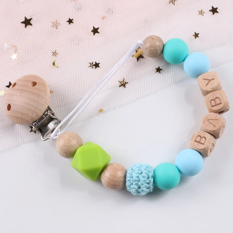 Factory Direct Sale BPA Free Baby Silicone Wooden Bead Dummy Pacifier Chain Pacifier Clips Chain