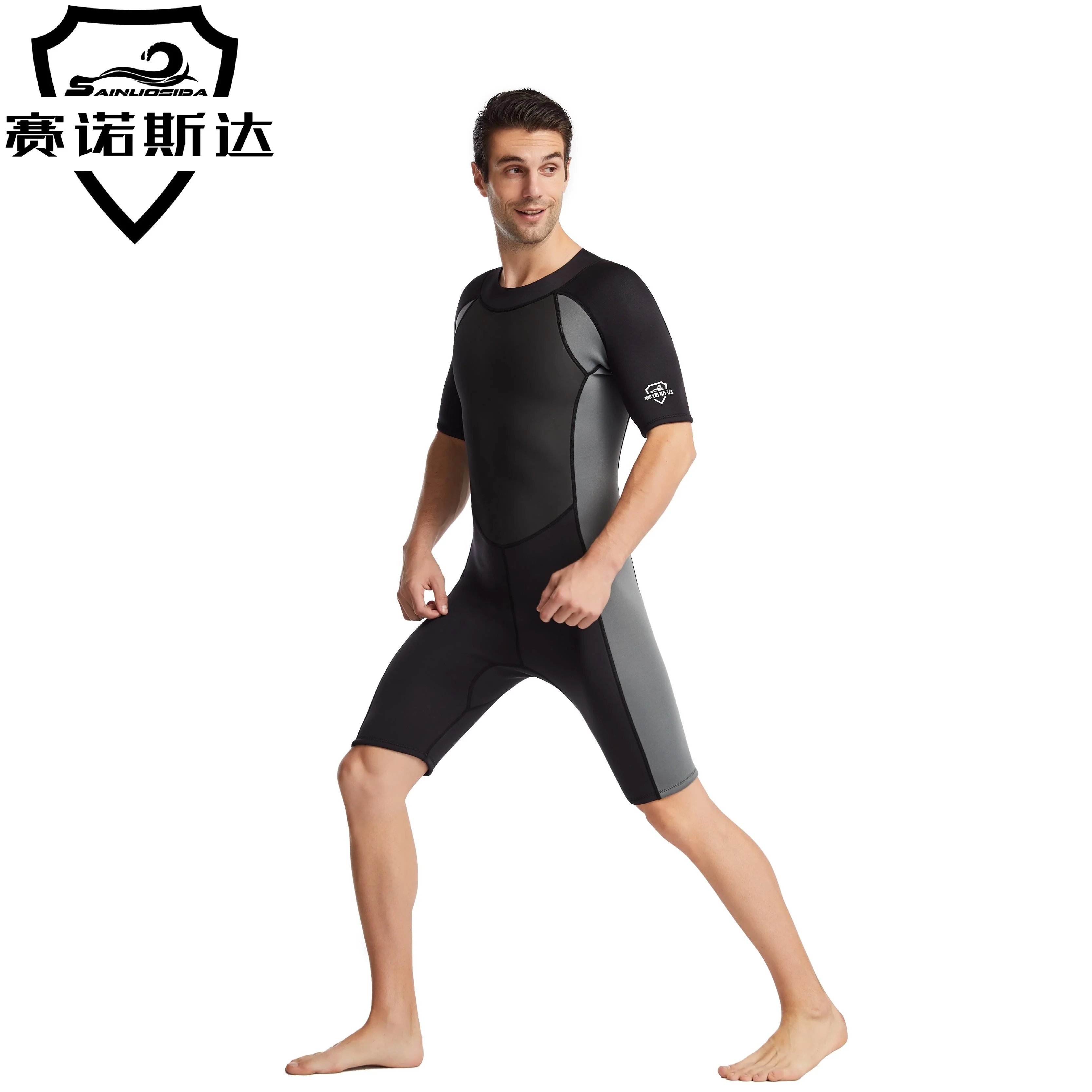 W1073 3mm Triathlon Neoprene Wetsuit For Swimming Scuba Diving Suit Men One-Piece Spearfishing Wet Suits Short Sleeve Surf Suit