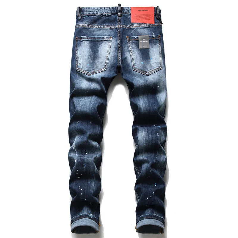 Dark Blue New Red Leather Brand DQS2 Paint throwing and color matching hip hop cotton elastic pants