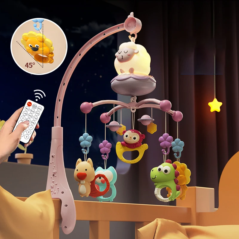 SeaMind baby projection mobile sleeping toy cartoon bear music remote control baby hanging bed bell mobile crib with rattle