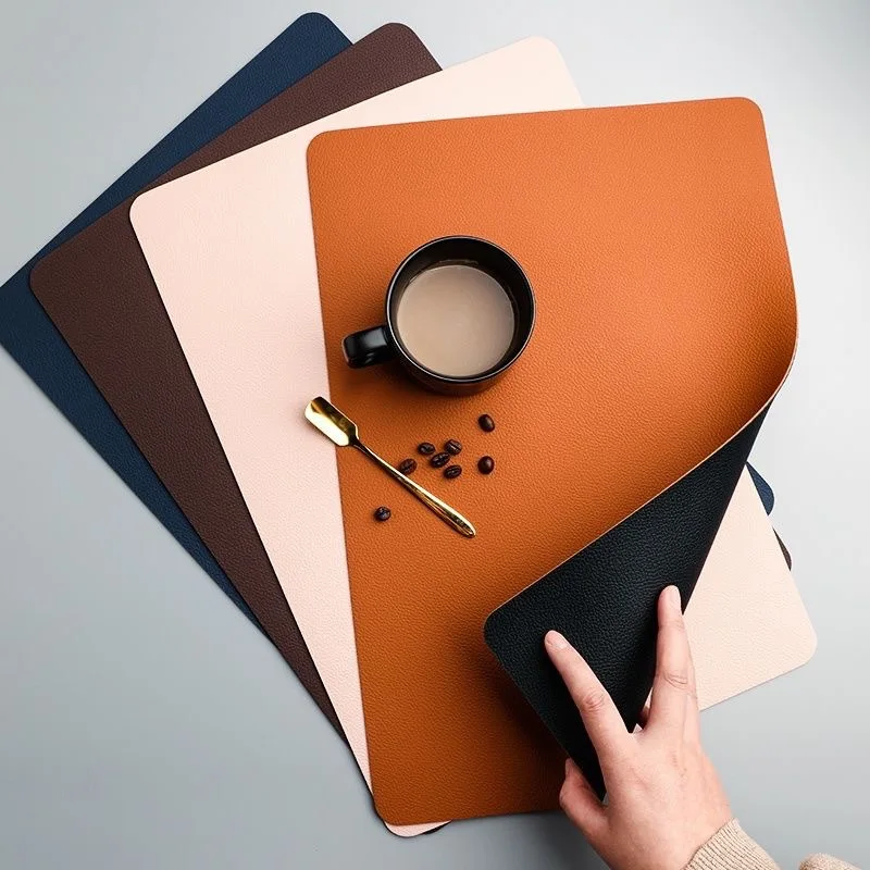 Leather placemats for home use, waterproof, oil proof, and heat-insulating. Double sided PVC Western style placemats