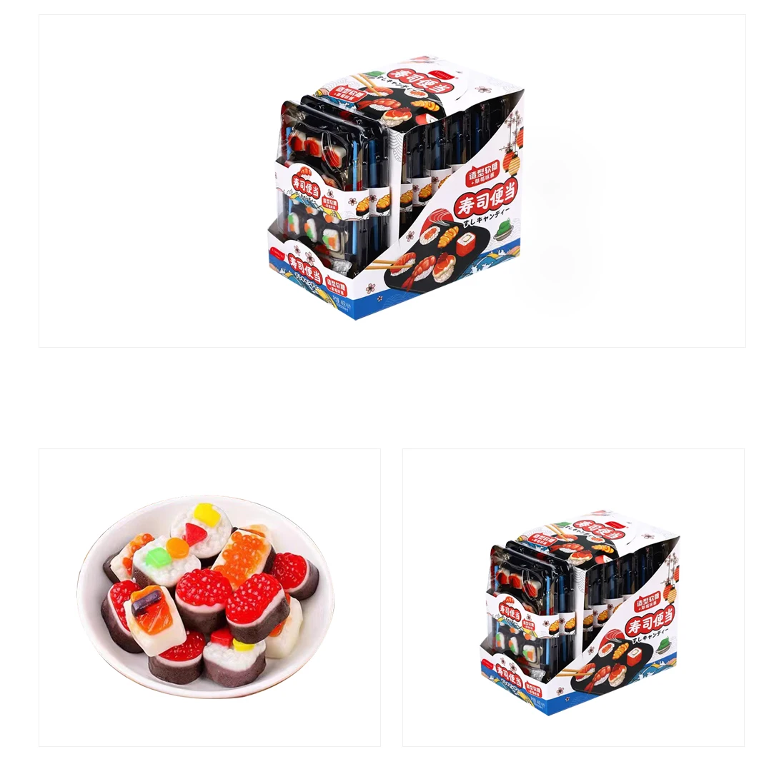 Hot Sale Popular Japanese Sushi Shape Fruit Gummy Candy Halal Custom Sushi Gummy Candy Gel Gummy Candy Set