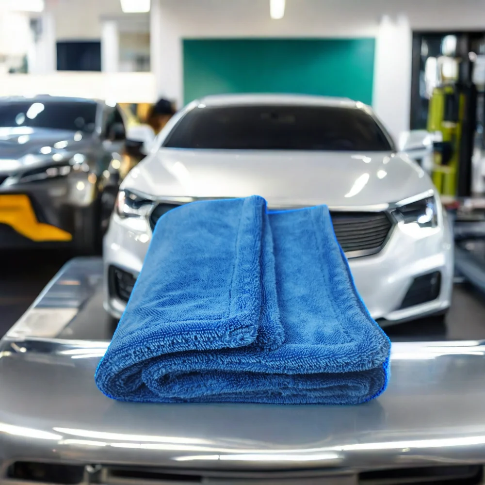 OEM 1200GSM 1400GSM Edgeless Car Wash Towel Microfiber Twisted Loop Drying Towel Double Side Wash Dry Towel